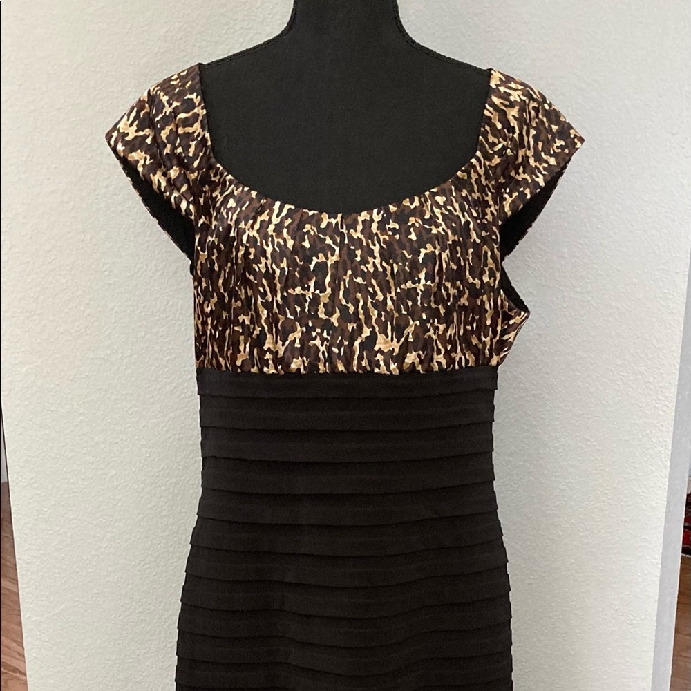 NWOT London Times animal print black combination short sleeve dress size 16
